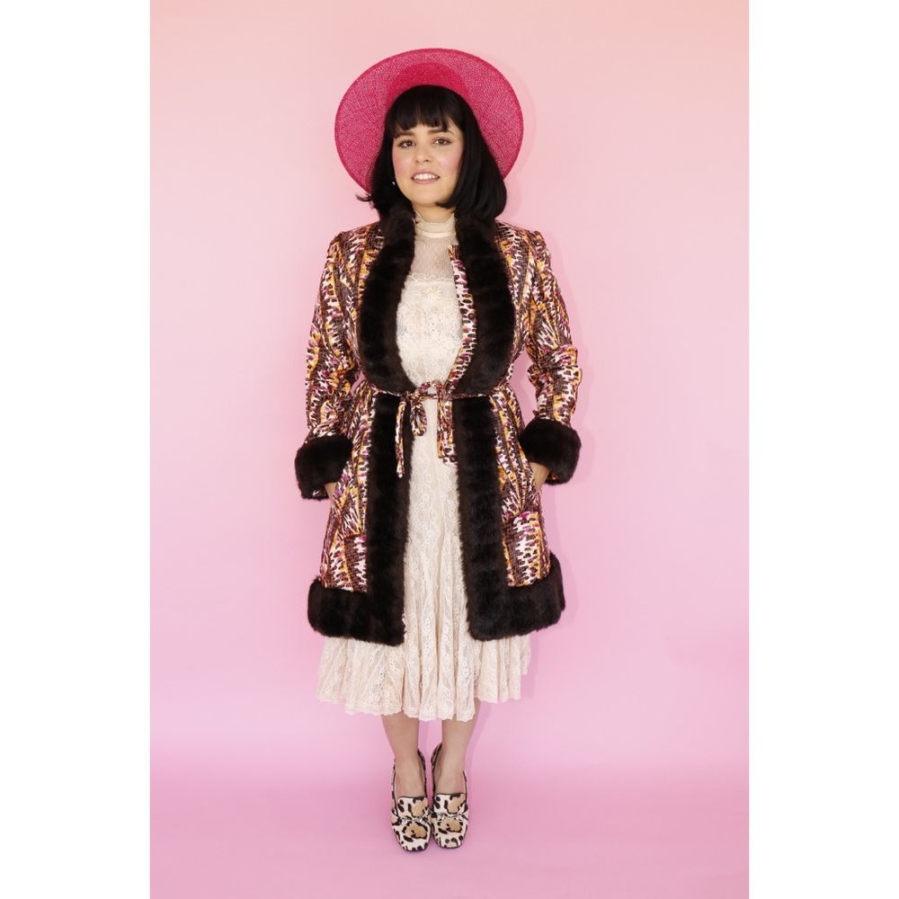 Vtg 70s Lilli Ann Iridescent Faux fur Coat SM - Picture 2 of 8